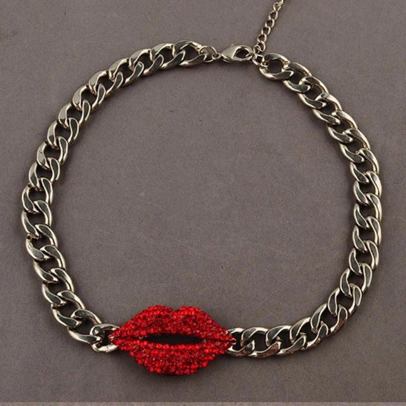 Luxury Sexy Flaming Red Lips Necklace For Women Party Anniversary Fashion Trend Full Bore Pearl Sweater Chain Trending Products