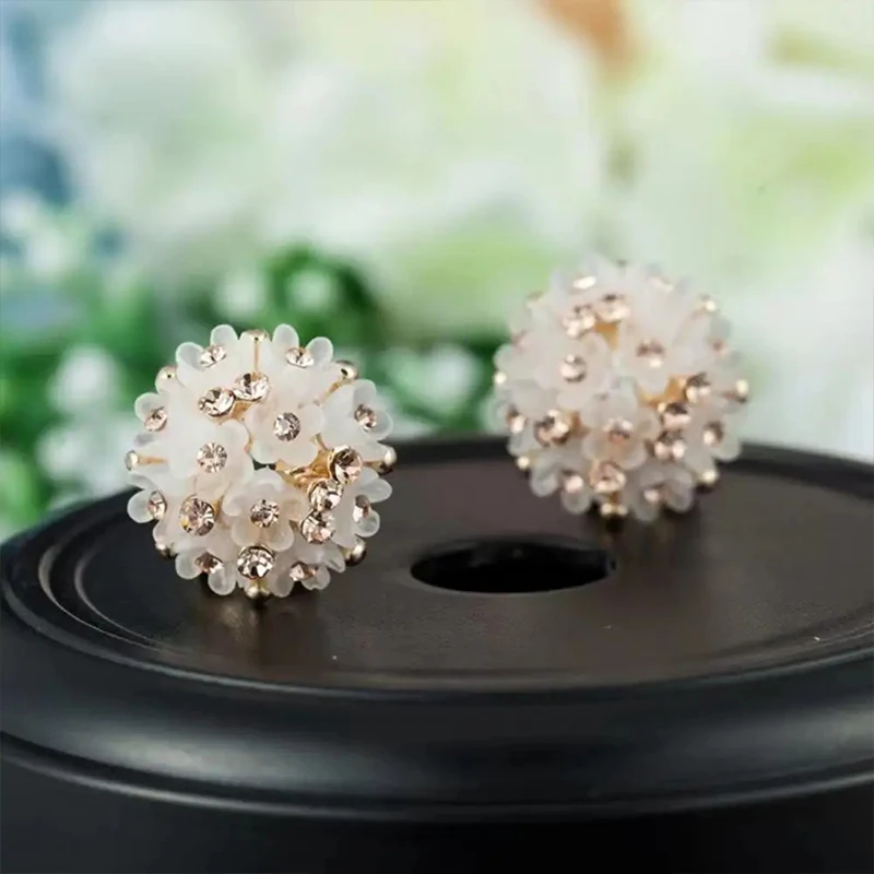 White Alloy Embroidered Ball Earrings New Fashionable And Versatile Super Fairy -1 Pair