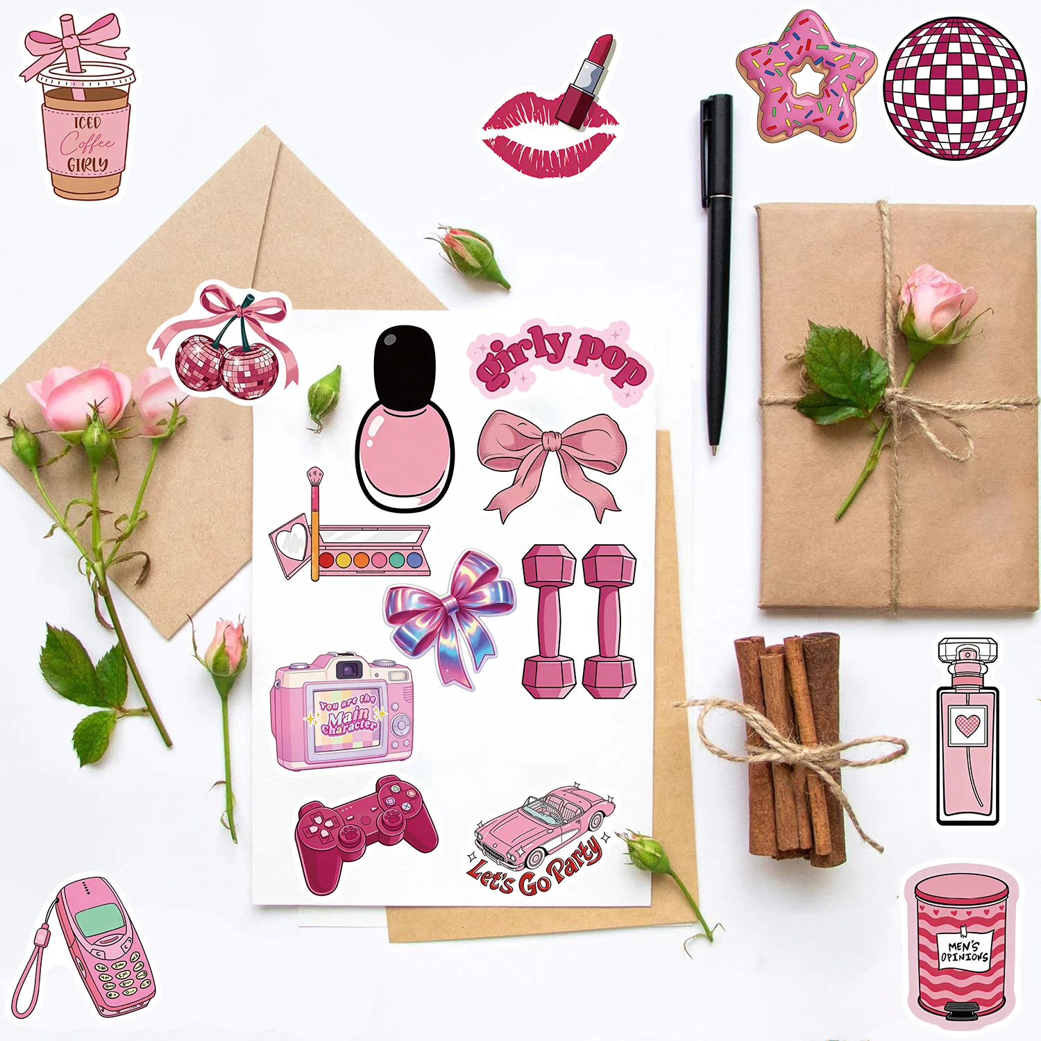 50PCS/Pack Cute Girly Printable Print Laptop Living Room Creative DIY Luggage Creative Car Art Picture Graffiti Cafe Decals