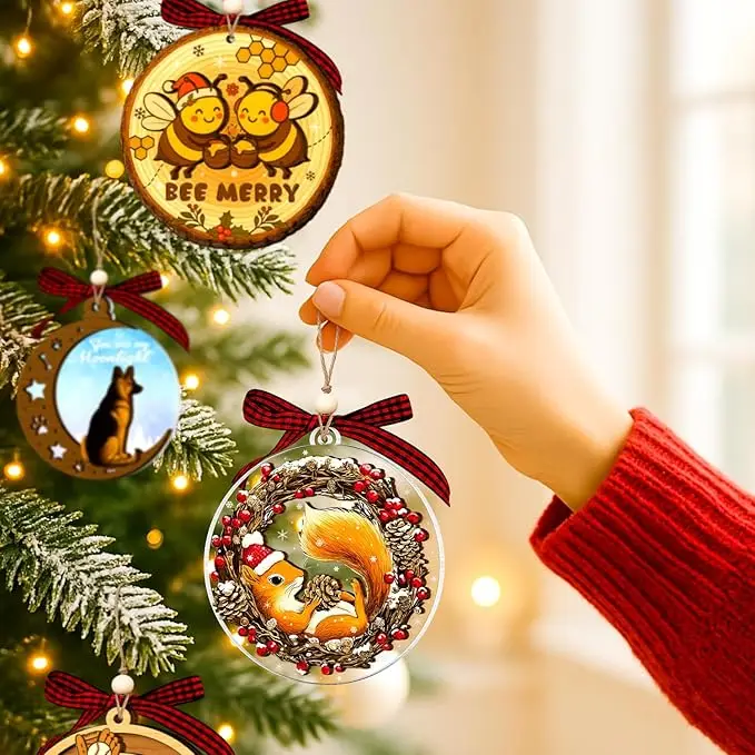 

Украшения с белками Рождественская елка Украшения с белками Многослойные акриловые деревянные рождественские украшения Подарки для любителей животных