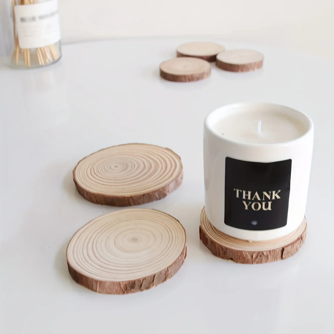 5 Stück – Aromatherapie-Kerzentablett aus Holz, minimalistischer Instagram-Stil, dekorative Dekoration, runder Kerzenständer