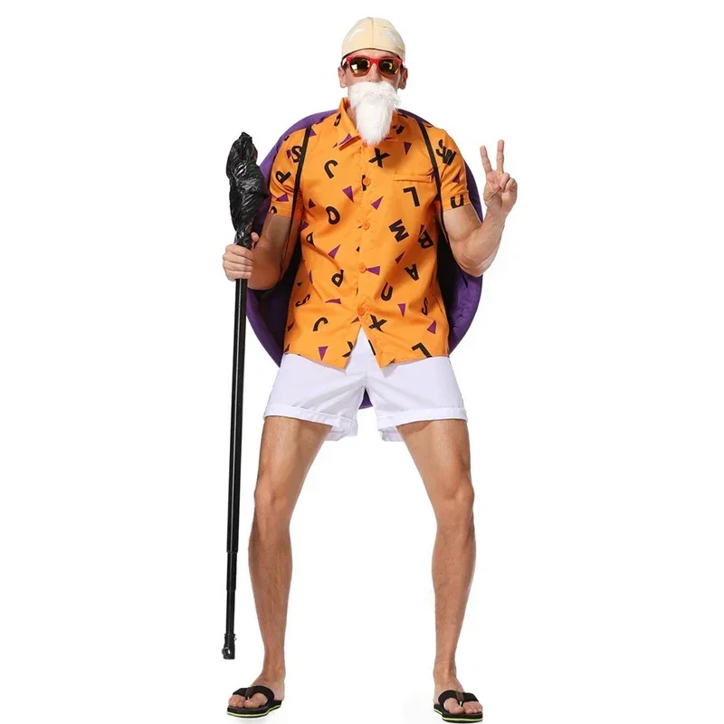 Master Roshi Anime Cosplay Costume Set pour hommes, Costumes d'Halloween, Vêtements de performance de fête adulte, MN7