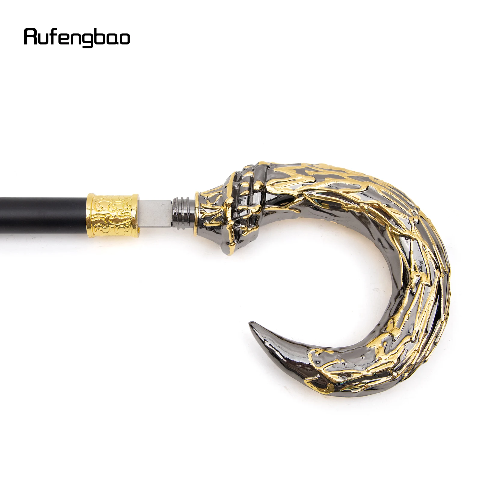 Golden Black U Single Joint Walking Stick with Hidden Plate Self Defense Fashion Cane Plate Cosplay Crosier Stick 92cm