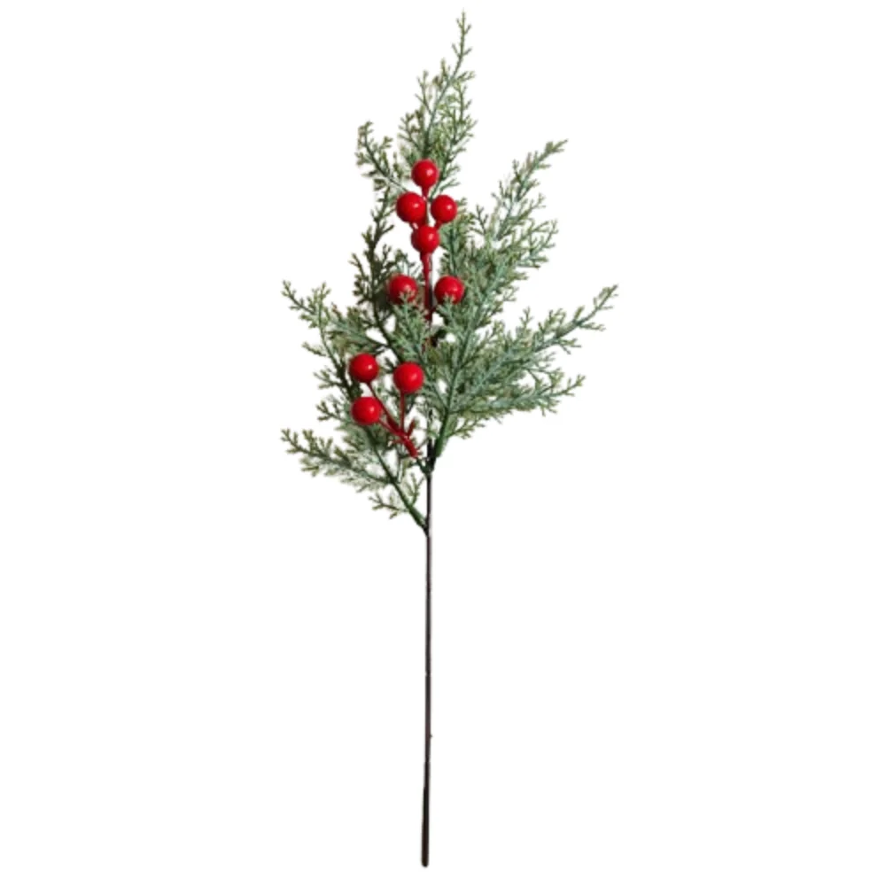 

Fake Red Berry Artificial Norfolk Pine Branches Handcraft Elegant Christmas Pine Needles Green Plastic Artificial Plastic Plants