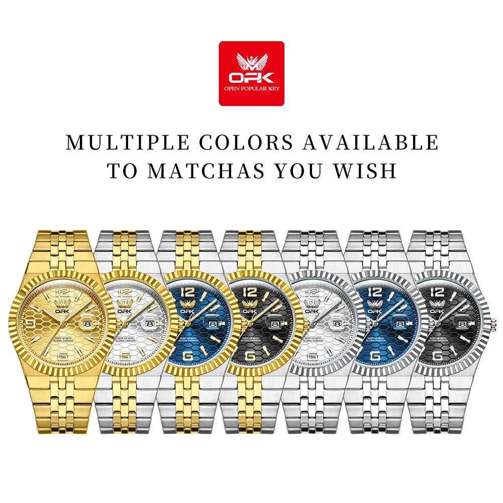 OPK Men Watches 8186 Trend Fashion Original Quartz Watch for Man Texture Threaded Bezel Waterproof Luminous Date Stainless Steel