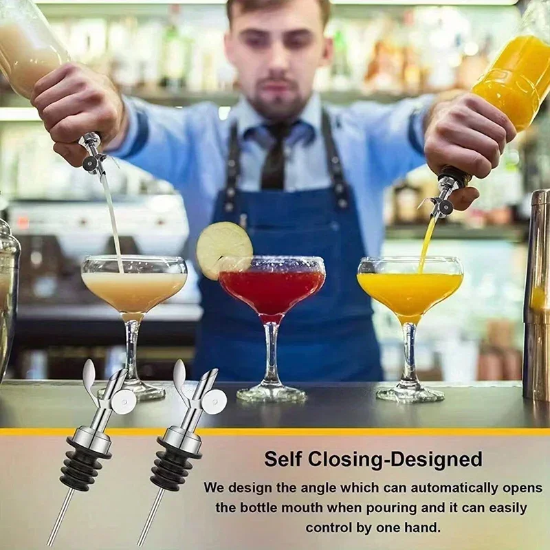 1PC 304 Stainless Steel Olive Oil Stopper Cap Dispenser Spout Sauce Vinegar Auto Open Pourer Nozzle Wine Liquor Bottle Plug