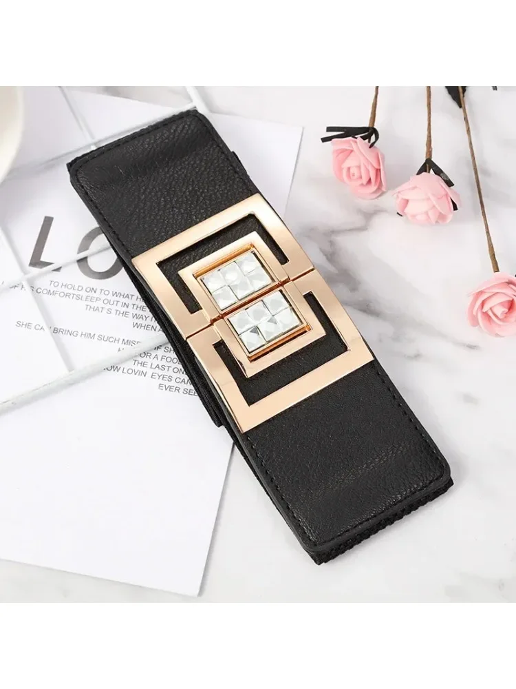 Moda feminina elástica cintura larga vestido de menina com fivela de cinto cintos femininos cintos de cintura larga para mulher