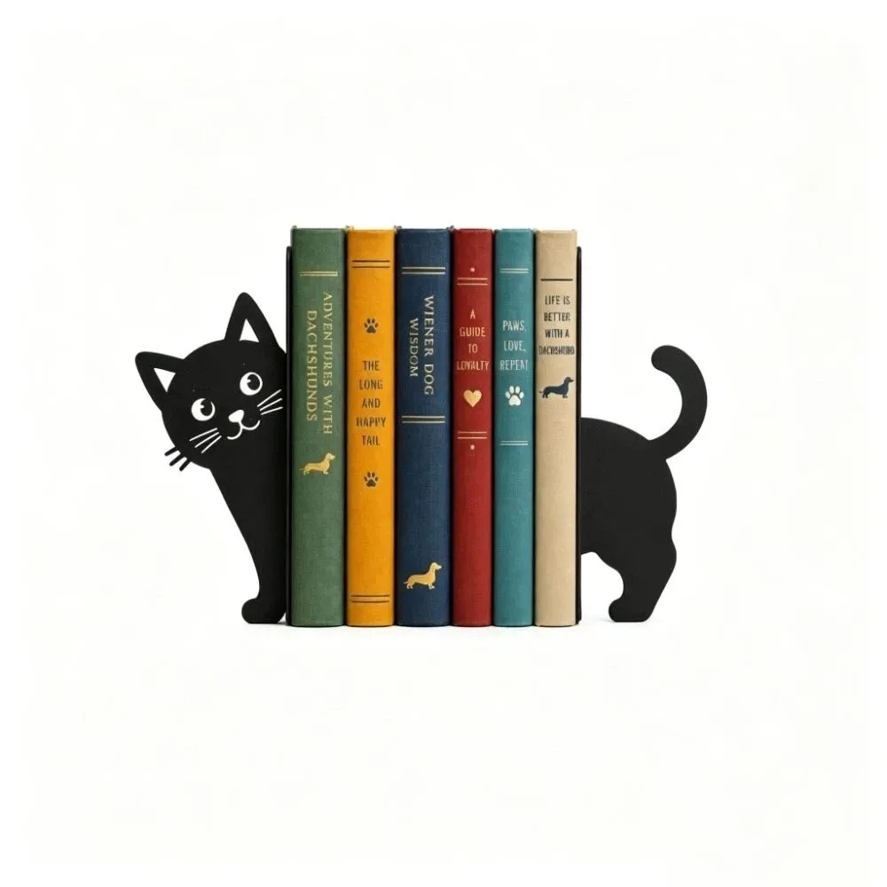 Reading Enthusiast Decorative Cat Bookend Cute Unique Metal Bookend Versatile Exquisite Creative Book Stopper Library