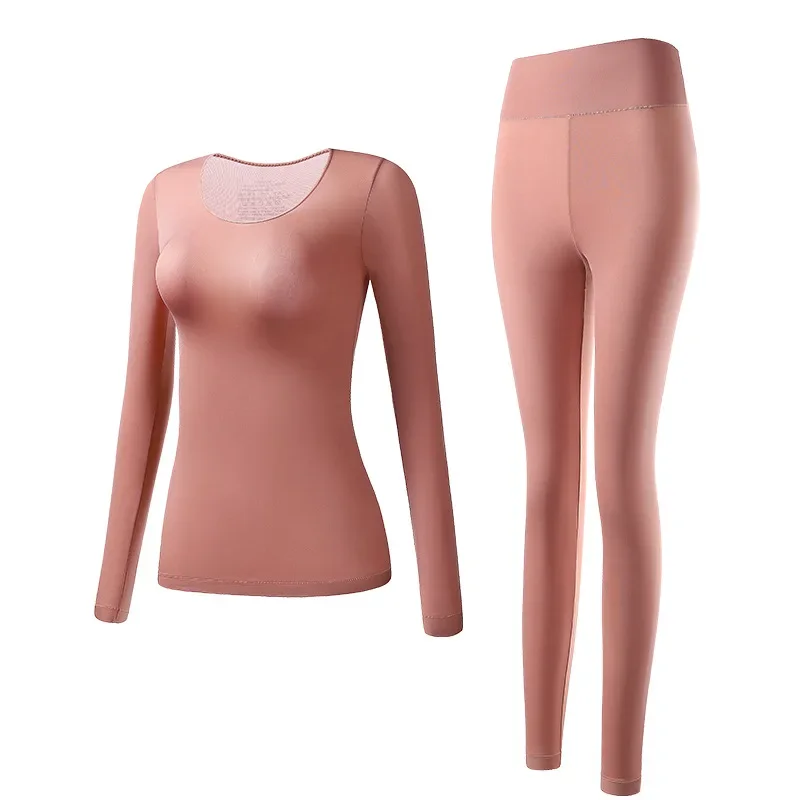 Conjunto de ropa interior térmica para mujer, Top de fondo de manga larga, Calzoncillos largos sin costuras, conjunto térmico muy elástico