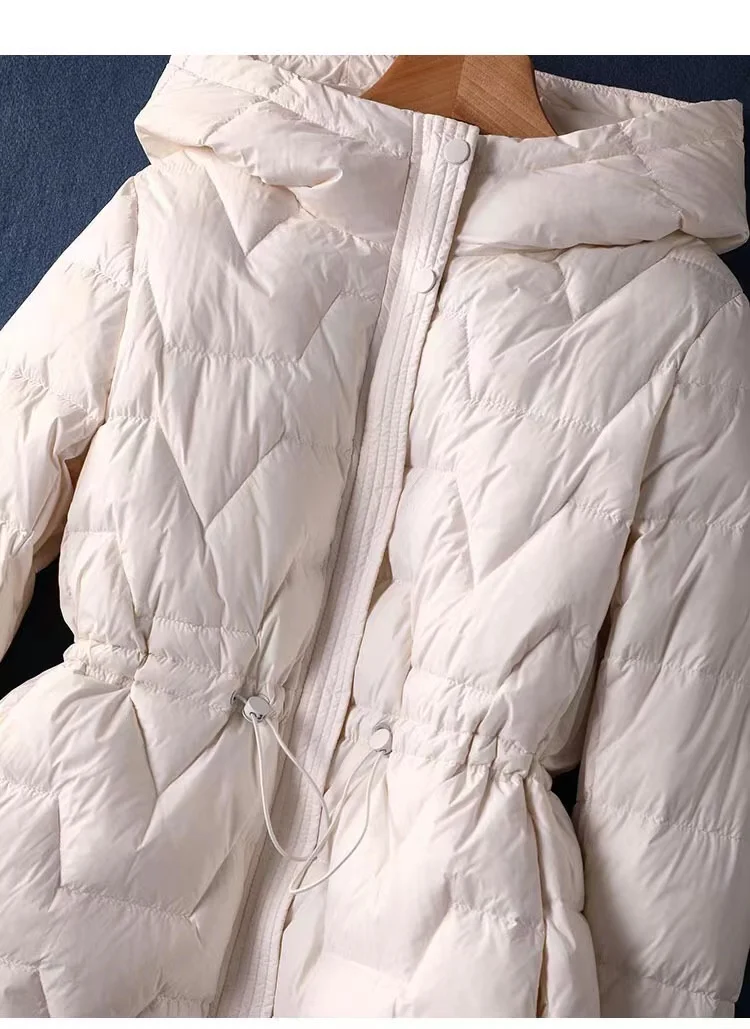 Abrigo de plumón de pato blanco para mujer, Parkas de moda, abrigos con capucha cálidos impermeables, chaquetas con cremallera en negro, blanco y