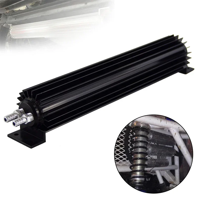 

Universal 15'' Dual Pass Heat Sink Cooler W/Fittings For Chevy 350 SBC Ford Connector 1/4" NPT to 9.7MM Aluminum Black/Silver