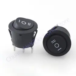23mm Round Black 3 Pin 10A/125V 6A/250V AC 3 Position SPDT ON-OFF-ON Rocker Switch Snap-in