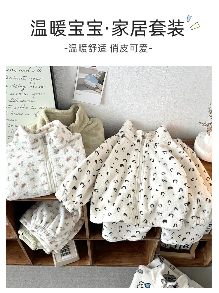2026 Herbst Winter Kinder Flanell-Pyjama-Sets Baby Junge Mädchen Cartoon Purppy Dicker Warmer Reißverschlussmantel+Hose 2-teilige Kinder-Loungewear – Detail 2