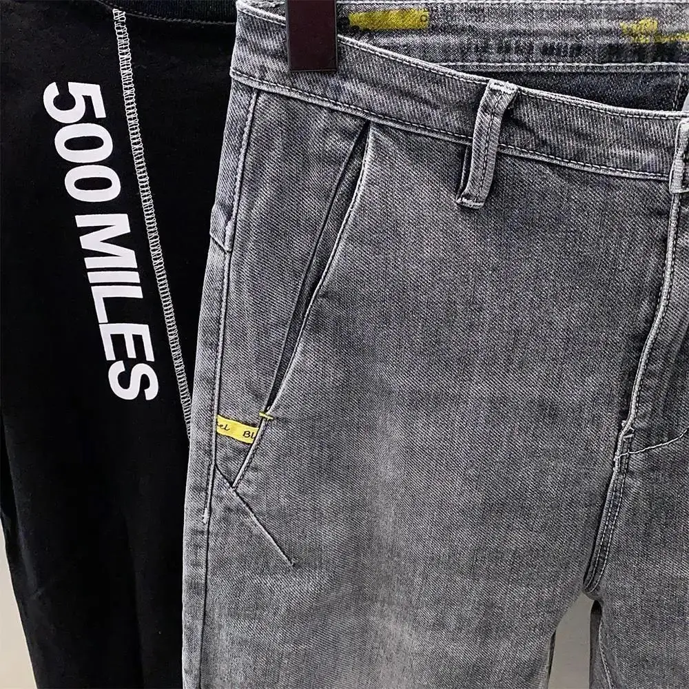 Primavera verão solto cone calças masculinas pés pequenos magro-encaixe calças de cor clara simples baggy street wear jeans homem jeans