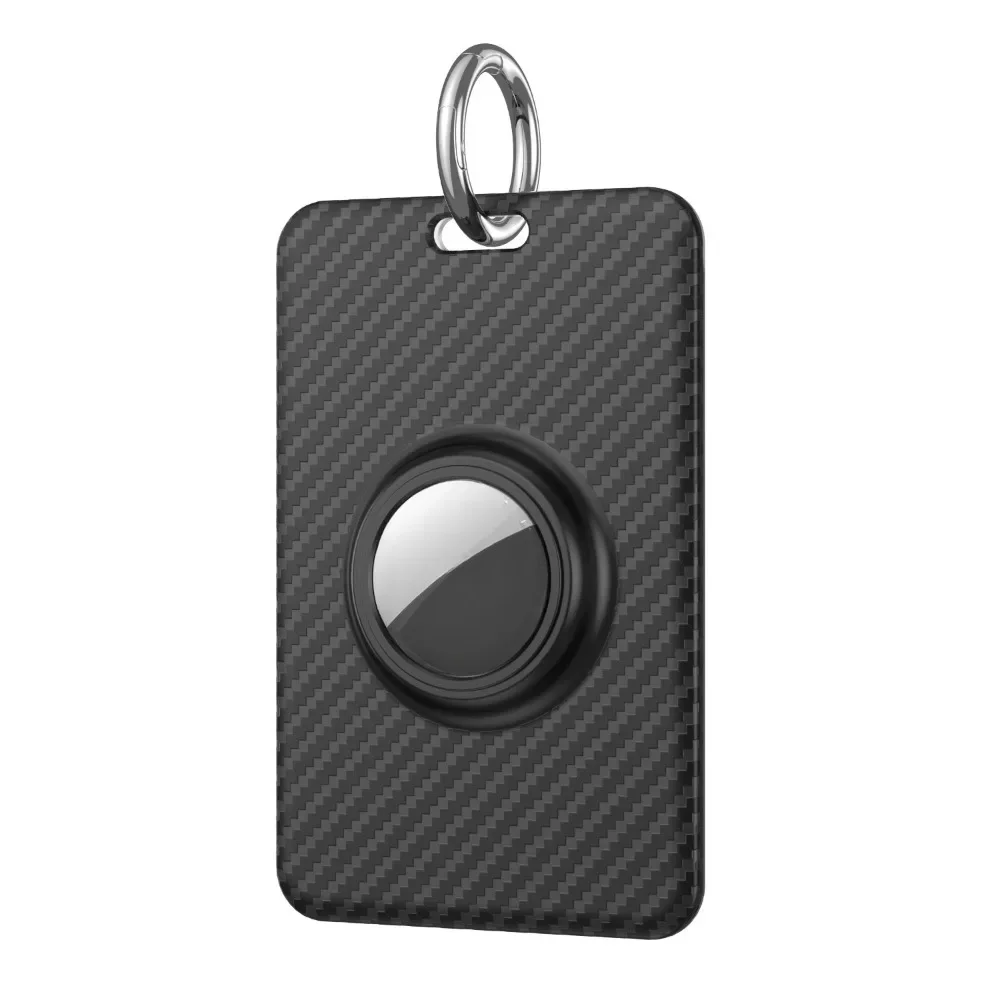 For Apple AirTag Device， Ultra Clear Carbon Fiber Holder With ID Card Slot Stylish Anti-Loss Protective Case Shell