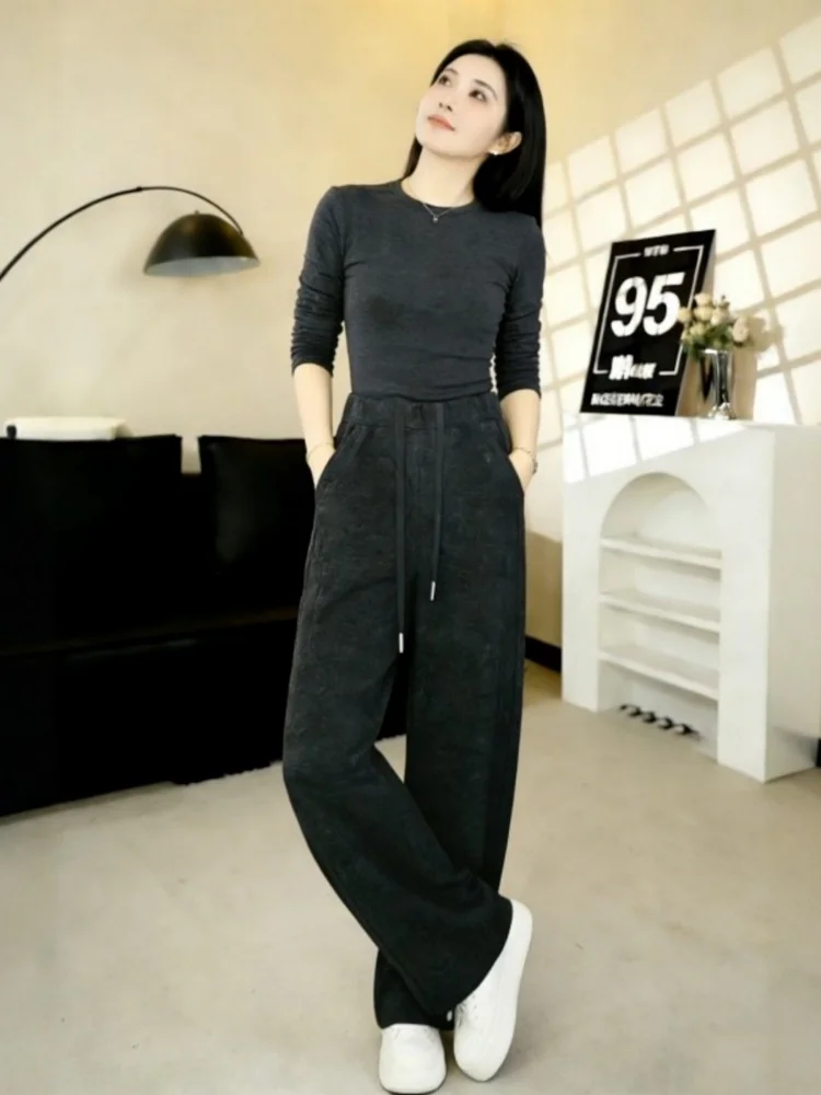 ay Wollen slanke broek met wijde pijpen Dames lente herfst rechte casual fce gevoerde afslankende mesbroek