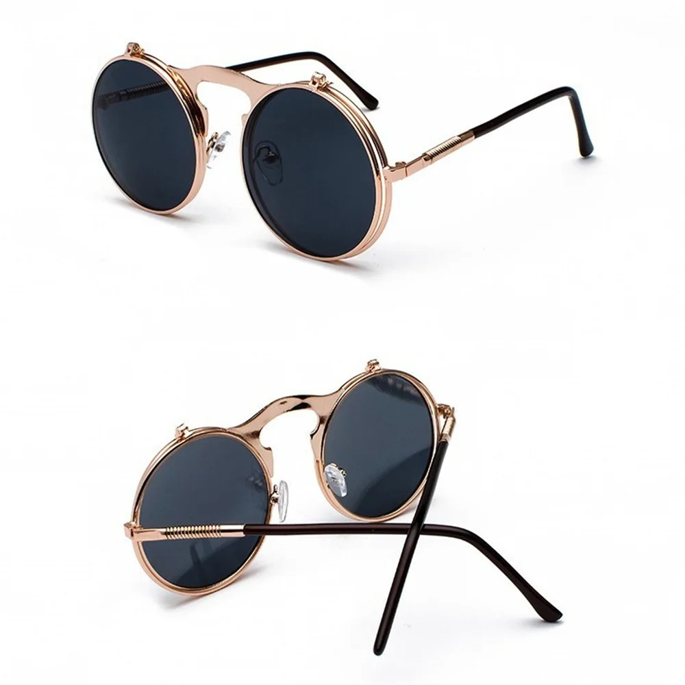 Vintage Steampunk Flip Sunglasses Retro Round Metal Sun Glasses for Men Women Brand Designer Circle Glasses Oculos 2025 New