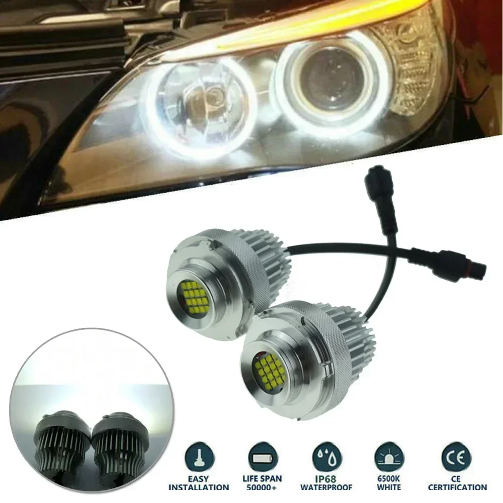 

2pcs Auto Angel Eyes LED Markers 80W 6500K 4800LM Luminous Lamps Light For BMW E60 E61 Set Exterior Parts Bulbs
