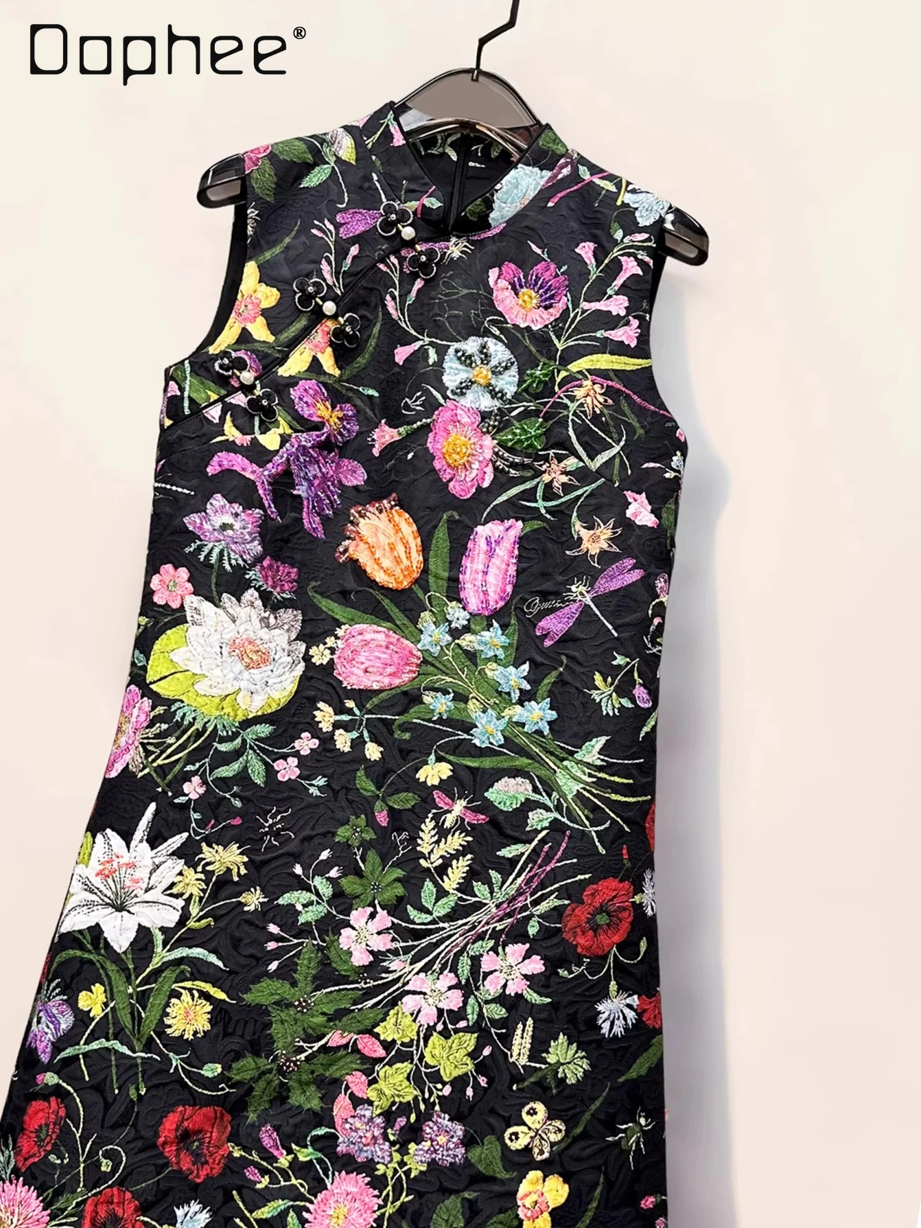 

2026 New Women's Clothing Jacquard Cotton Fashion Printing Handmade Beads New Chinese Style Elegant Retro Temperament Dresses