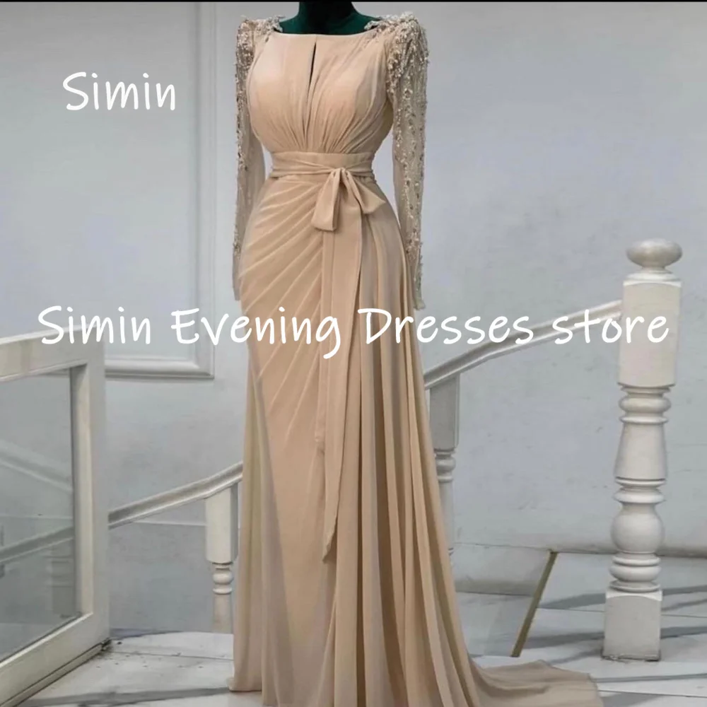 Simin-vestido de gasa con escote redondo para mujer, traje Formal con volantes, largo hasta el suelo, elegante, para fiesta y noche, 2023