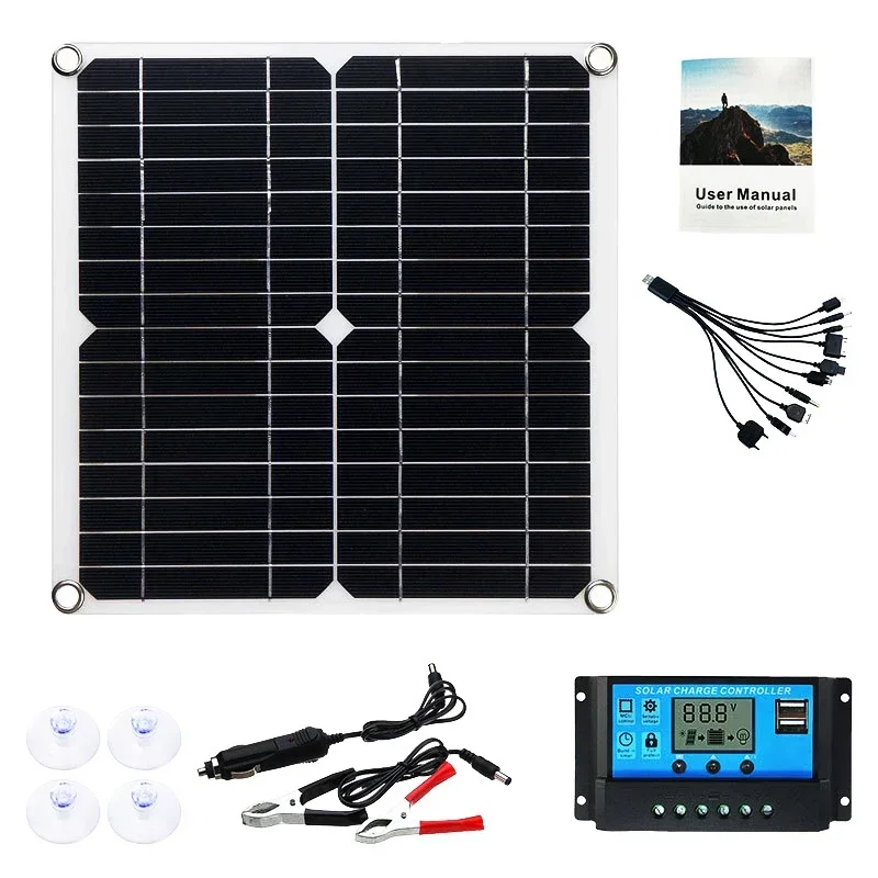 500W High-Efficiency Solar Panel 12V Off-Grid Charging Kit with Dual USB & 100A Controller for RV, Camping & Boat Power System