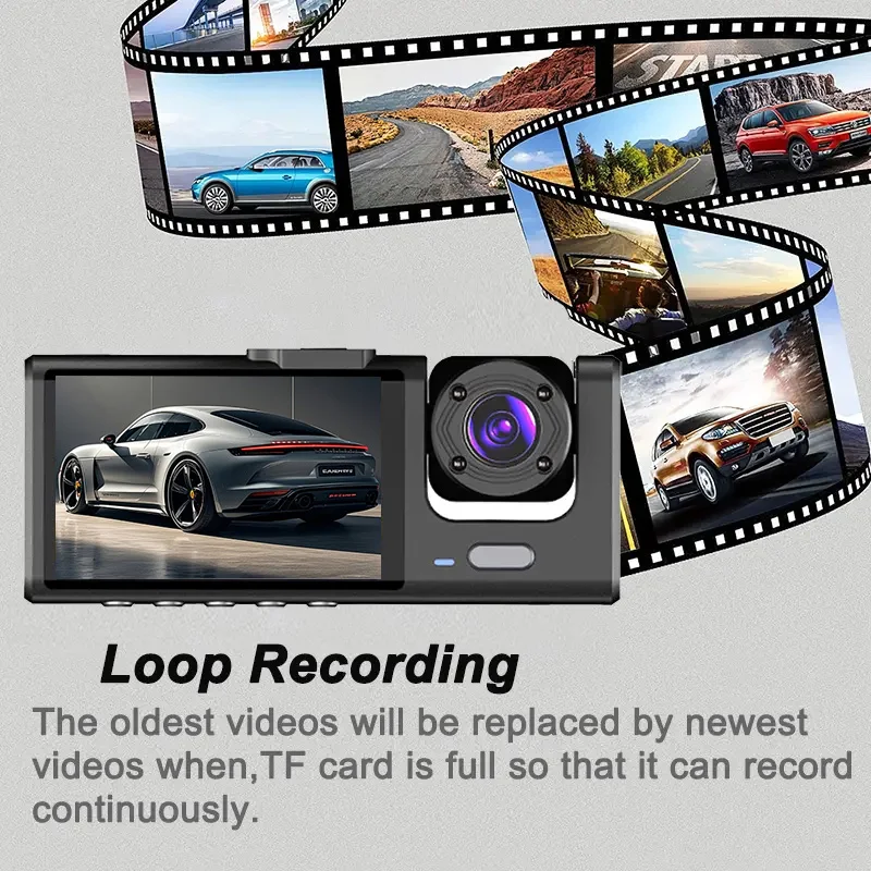 Vehicle Recorder Car Dash Cam WiFi Triple Lens 3 Channel Front Rear View Night Vision Loop Recording Car DVR Camera G-Sensor - view 4
