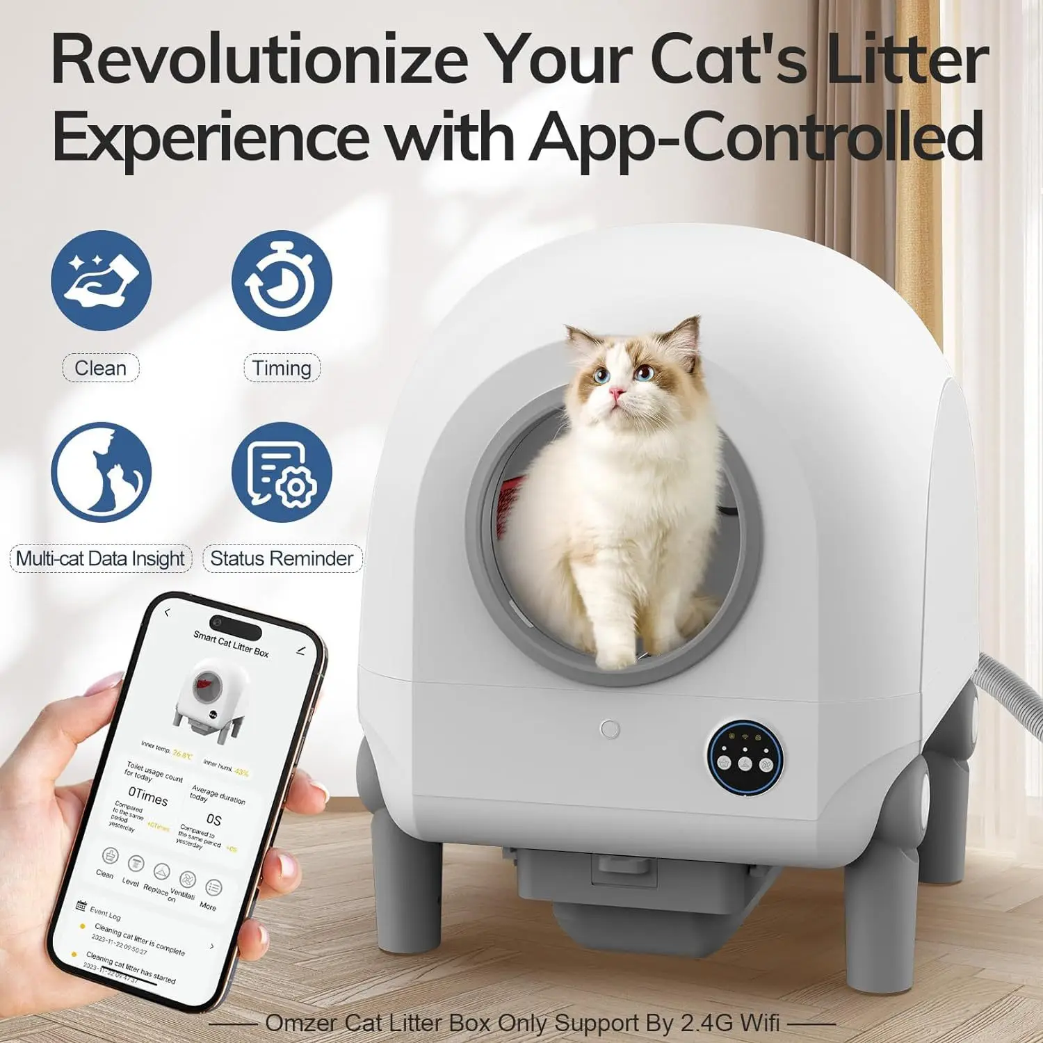 Bac à litière automatique pour chat Smart Self Books, grand bassin de toilette pour animaux de compagnie, anti-éclaboussures, désodorisation aux ions négatifs, 70L