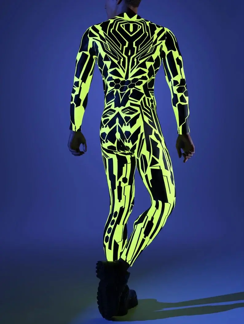 Mehrfarbiger Digitaldruck-Jumpsuit für Damen, Cosplay, Halloween, Karneval, Kostümparty, Performance, Reißverschluss, elastischer, schmaler Bodysuit – Detail 38