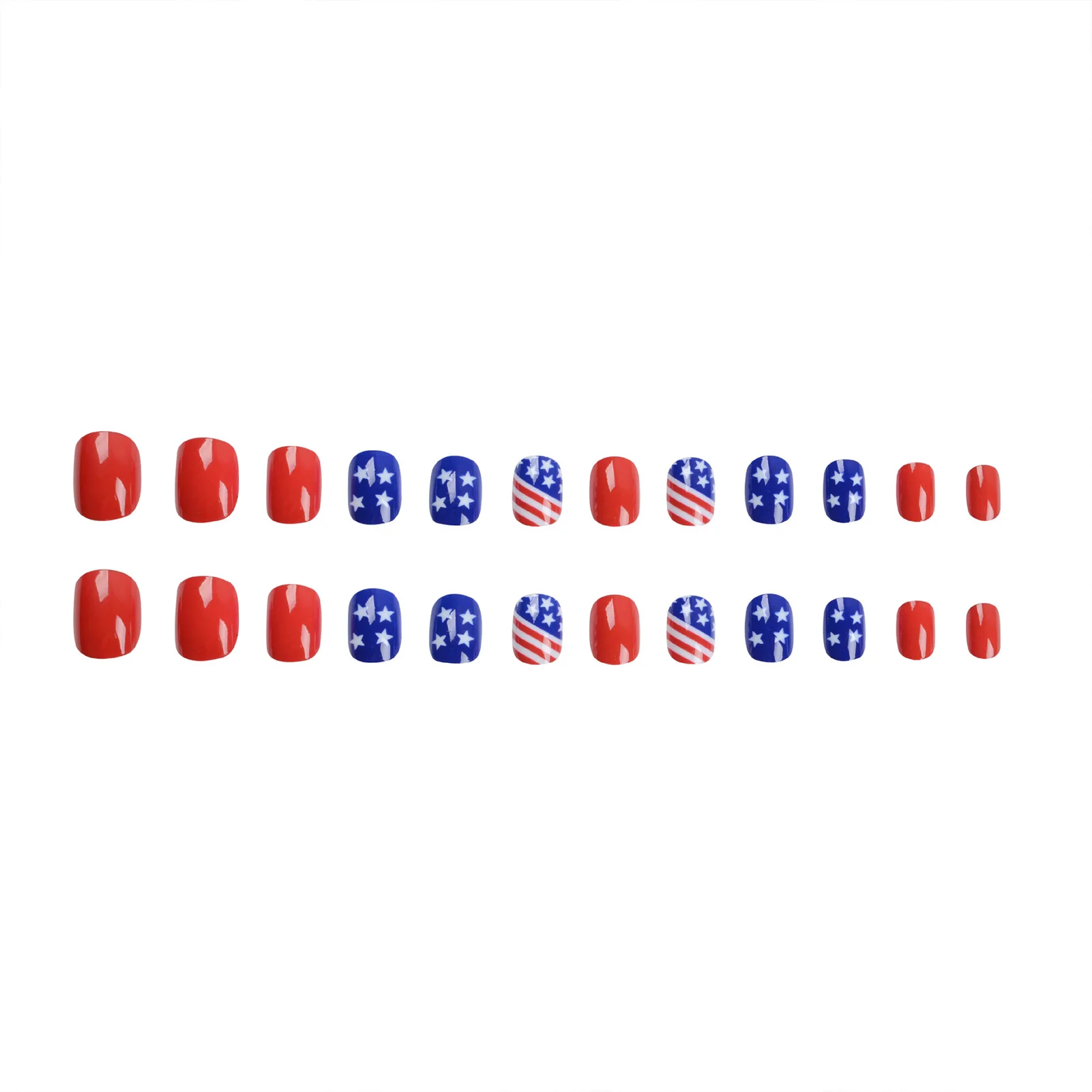 Red & Blue Stars-and-Stripes Fake Nails Lasting Effect with Moderate Thickness Nails for Daily Everyday Wearing