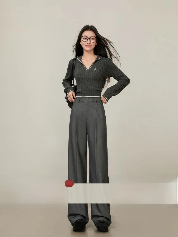 

Ay костюмные брюки с высокой талией, женские драпированные широкие повседневные брюки, весенне-осенние корейские брюки для поездок на работу Faion