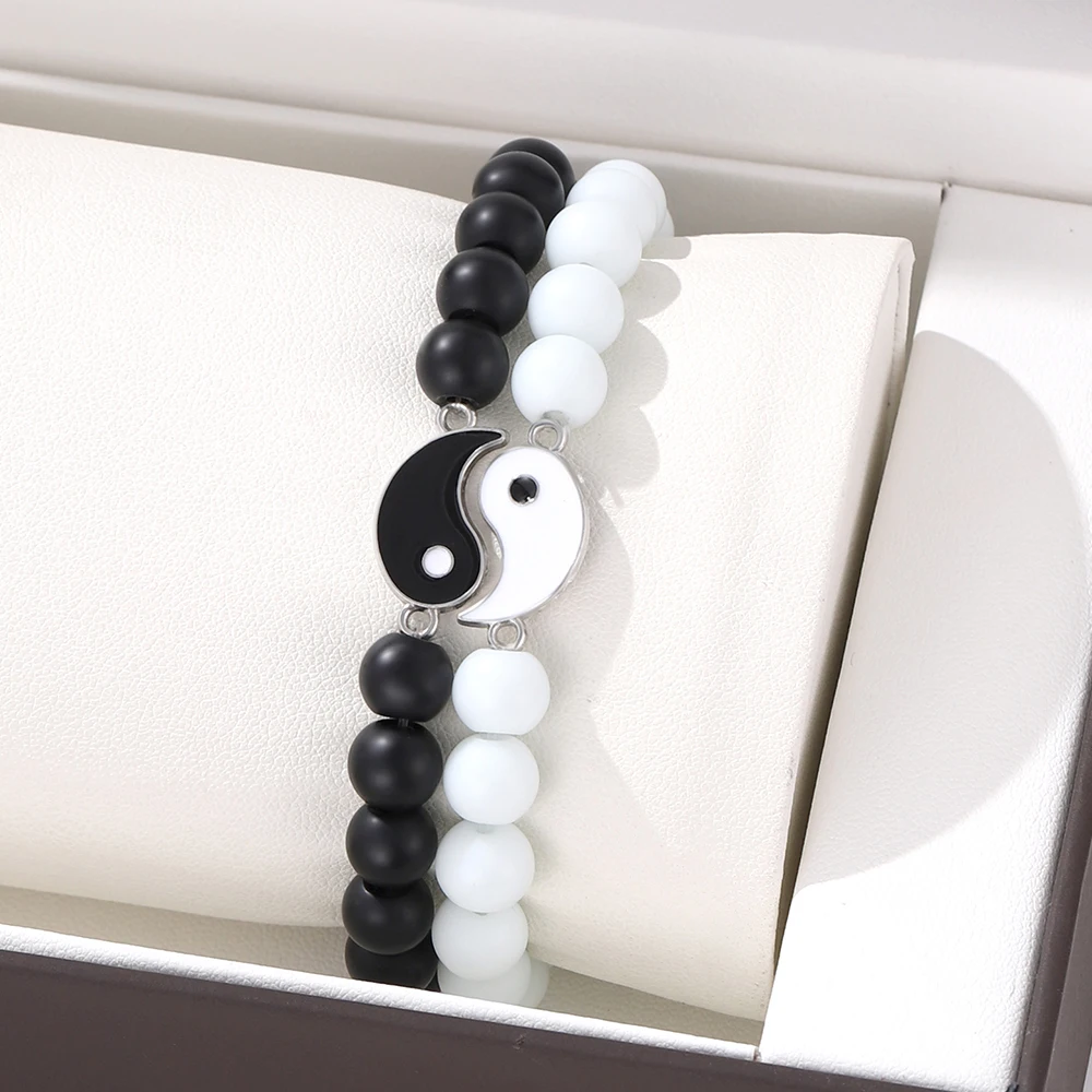 2-piece Set Of Neutral Couple Yin-yang Tai Chi Bagua Natural Stone Bead Personalized Simple And Fashionable Creative Jewelry