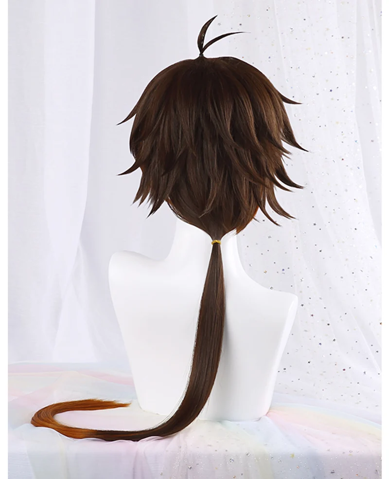 High Quality Game Genshin Impact Zhongli Cosplay Wig Anime 90cm Long Brown Orange Heat Resistant Hair Wigs + Wig Cap - view 3