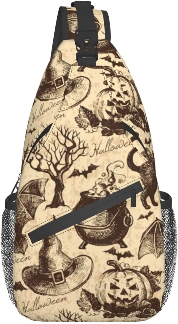 Witch Sling Bag Shoulder Backpacks Halloween Decorations Costumes Pumpkin Skulls Black Cat Chest Bags Anti Theft Crossbody Bag