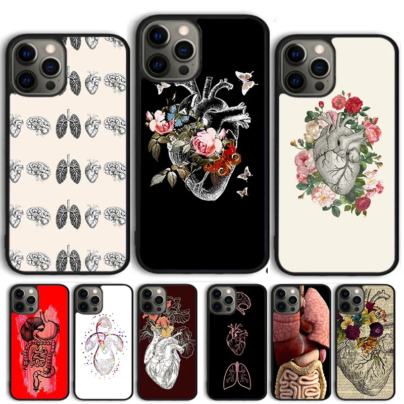 Medical Human Organs Heart Art Phone Case for iPhone 16 15 SE2020 6 7 8 Plus for Apple 13 11 12 14 Mini Pro Max Cover fundas