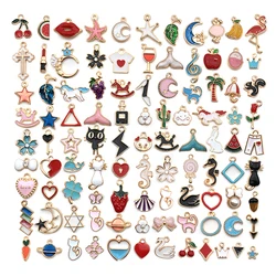 30/60/100pcs Random Mix Enamel Floating Charms For Jewelry Making Supplies DIY Locket Components Flowers Heart Charm Accessories