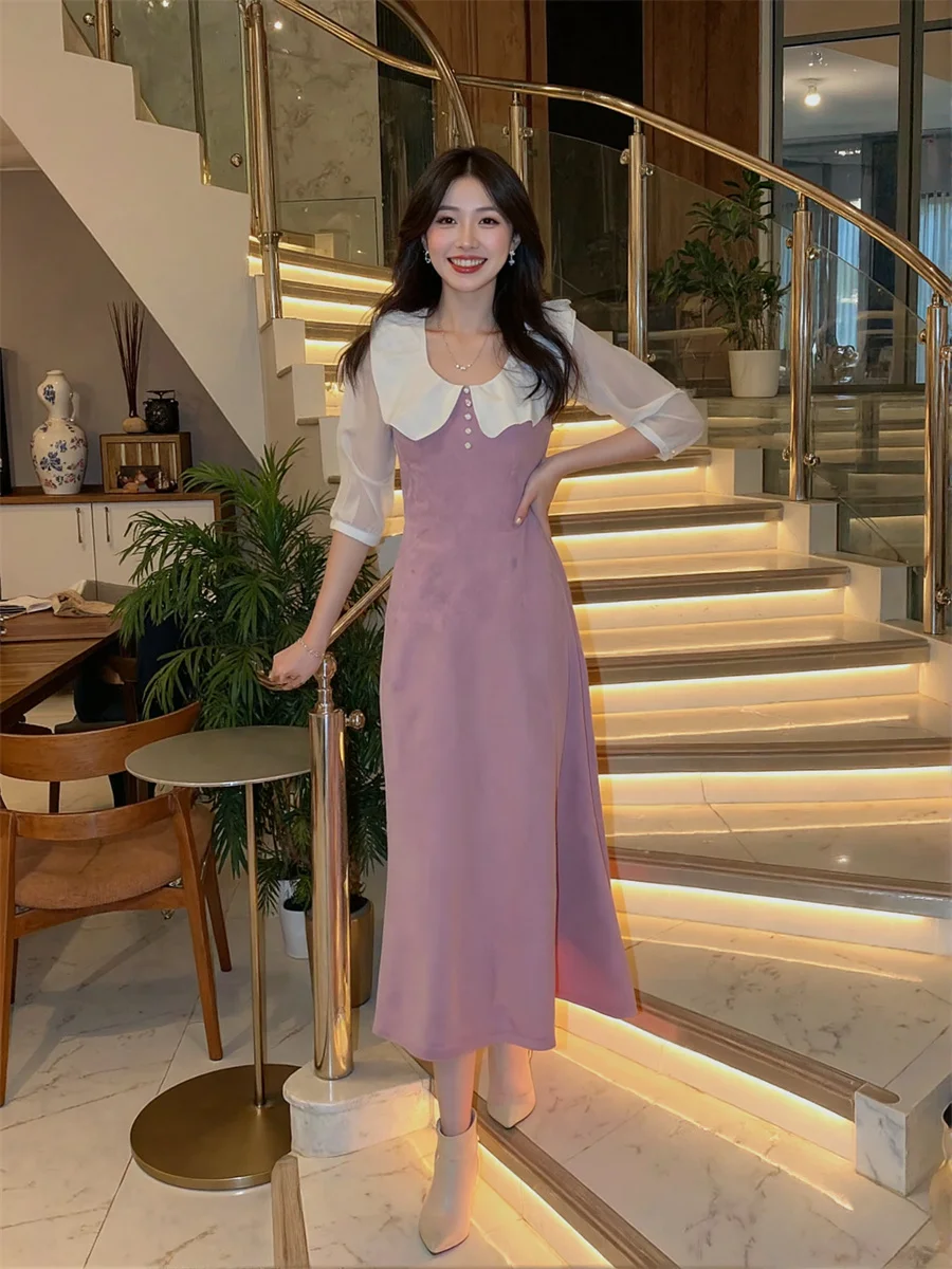 Women'S Dress Alt Flounced Edge Mid-Calf A-Line Structured Students Stylish Suitable Summer Sundresses Sunscreen Suspended