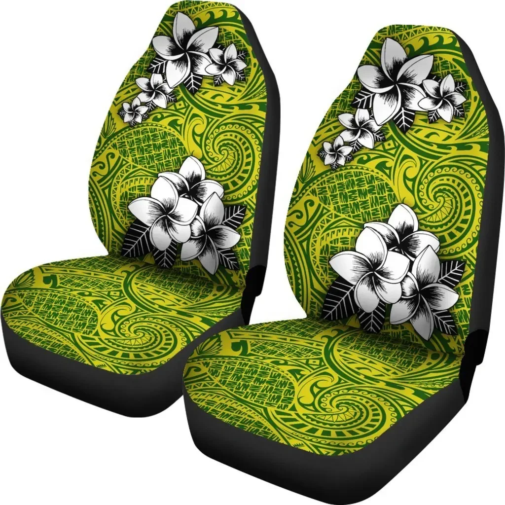 Alohawaii Seat Cover Car Seat Covers Set 2 Pc, Car Accessories Car Mats - Tribe Plumeria Yellow Green