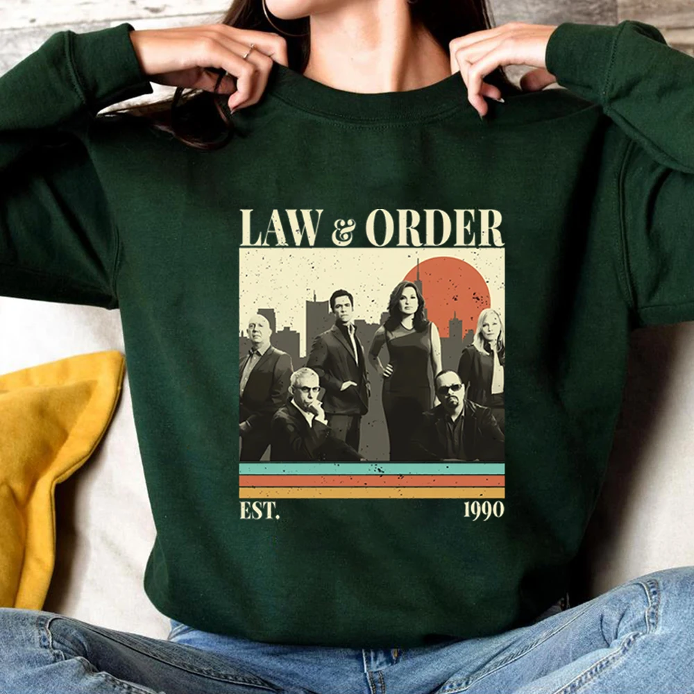 Vintage Law and Order SVUเสื้อกันหนาวElliot StablerและOlivia Bensonเสื้อนักสืบทีวีซีรีส์Hoodie Retro Crewnckเสื้อ