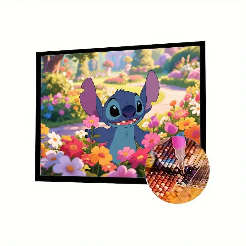 

1PC Disney Lilo & Stitch Diamond Painting Kit - Cute Happy Stitch in Colorful Flower Garden 5D DIY Full Drill Round Rhinestone D