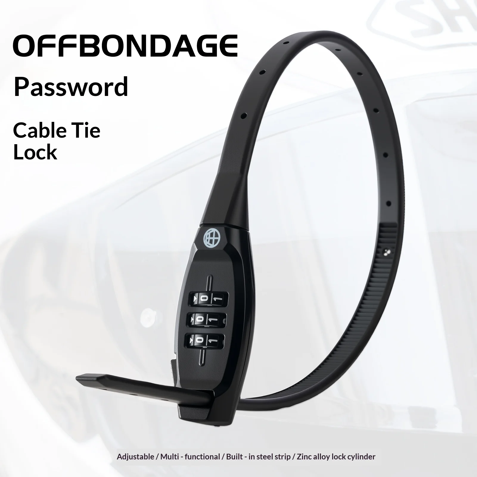 OFFBONDAGE 3-stelliges Passwort-Kabelbinder-Schloss Tragbares Fahrradschloss Zinklegierungs-Schloss für Motorradhelm Mountainbike-Sicherheit