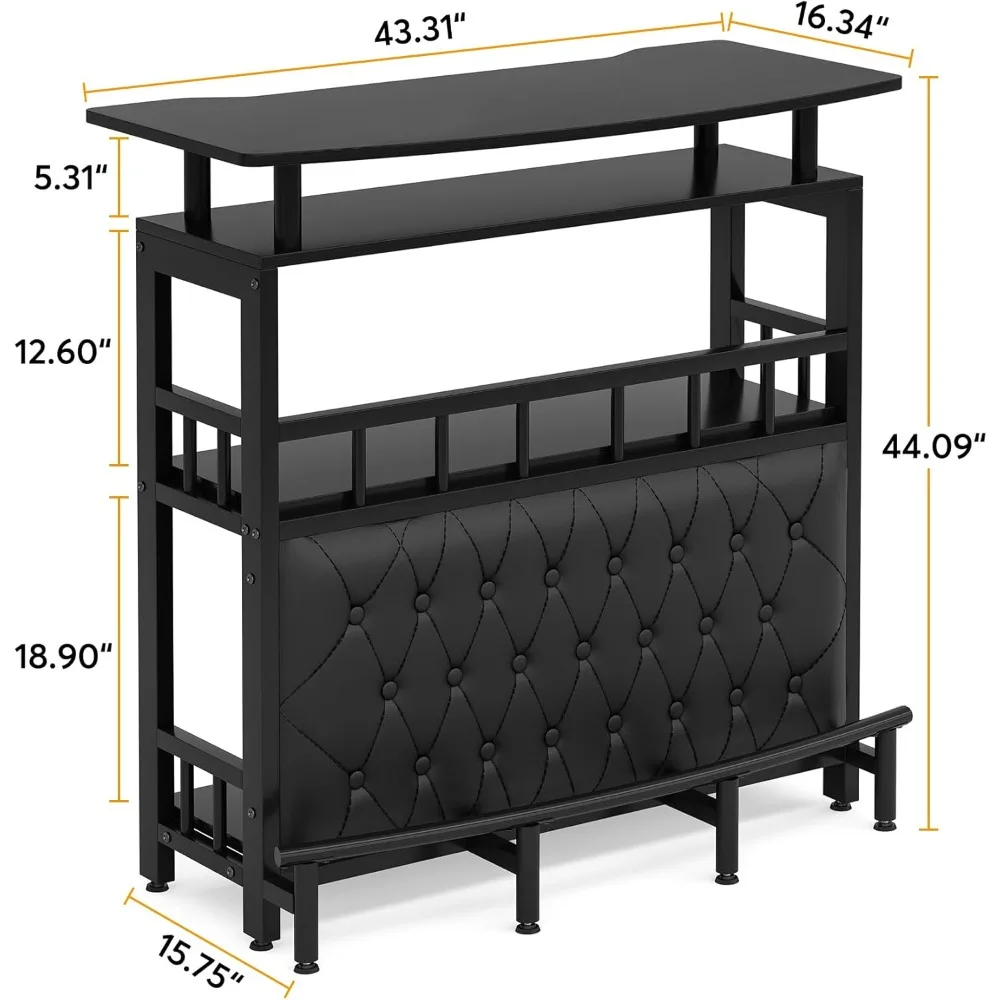 Unidad de bar para el hogar para licor, mesa de barra de 44 pulgadas con almacenamiento, mesa de pub de entretenimiento negra