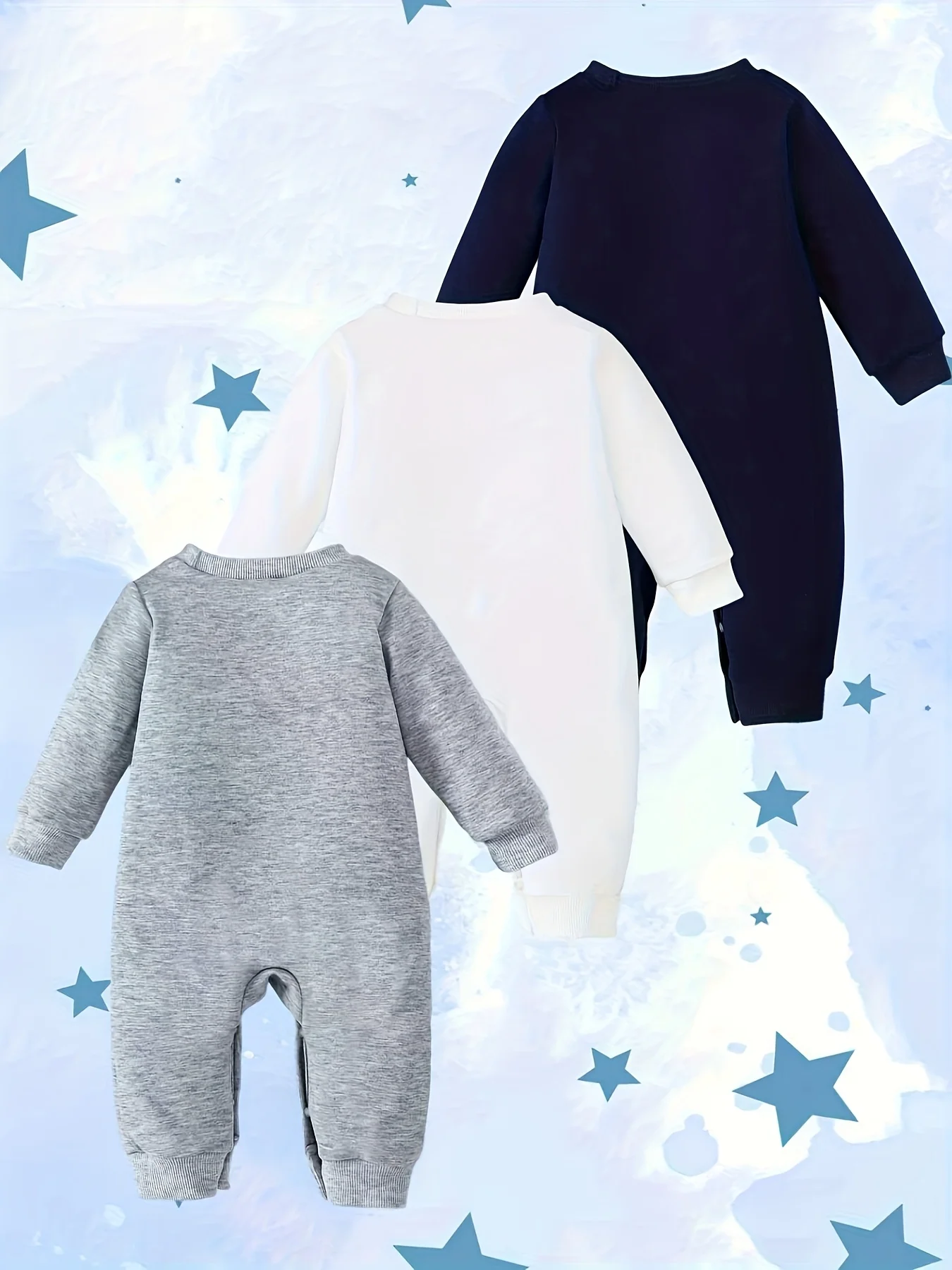 Spring Autumn Baby Romper 3-Piece Set Cartoon Animal Print + Multi-Color (Gray/White/Navy) + Long-Sleeve Style Cute & Charming