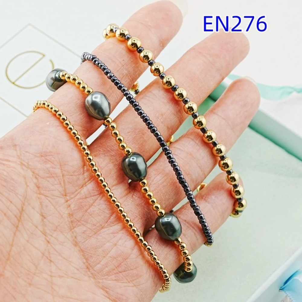 

YEEVAA Gold Plated Beaded Stackable Bracelet Set with Black Imitation Pearl-Minimalist Layered Bracelets for Women Jewelry Gift