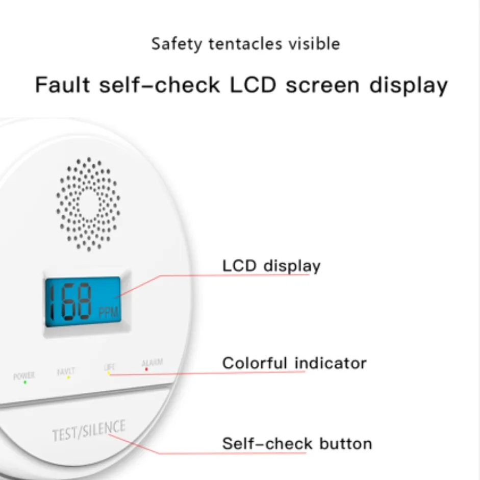 Alat Pengatur Deru Karbon Monoksida Nirkabel 433, Detektor Gas Alam, Alat Pengatur Deru Suara dan Cahaya Decibel Tinggi (70 dB) di Tempat, Tampilan LCD