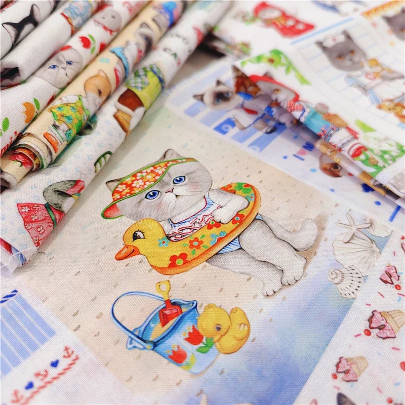 Cotton Tabby Cute Cat Fabric Per Meter Digital Print for Bag Handbag Book Cloth Hair Bands Pillows Shirt Handmade DIY Sewing