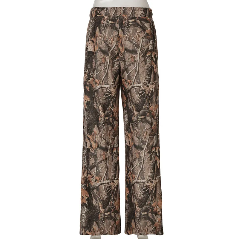 Women's clothing Jingtuan camouflage printed high-waist drawstring elastic loose straight base casual street knitted sweatpants