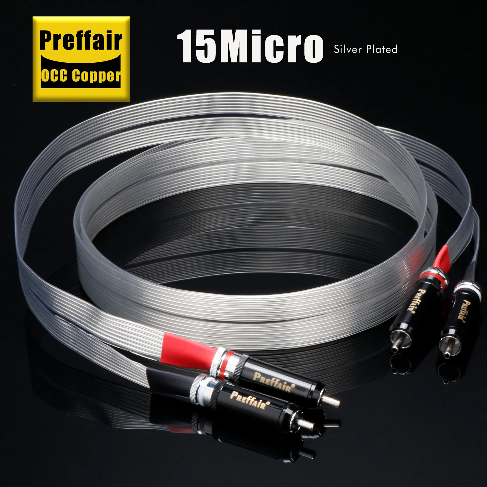 2RCA ケーブル 7N OCC 銀メッキ フラット ベルト インターコネクト オーディオ ケーブル スピーカー ボックス HDTV TV DVD AMP 用