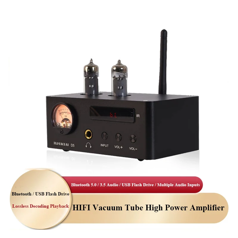 PJ.MIAOLAI D5 Tube Power Amplifier 80W*2 Output Power MA12070 Chip Home HiFi Digital Amplifier Bluetooth 5.0 6K4 Vacuum Tube