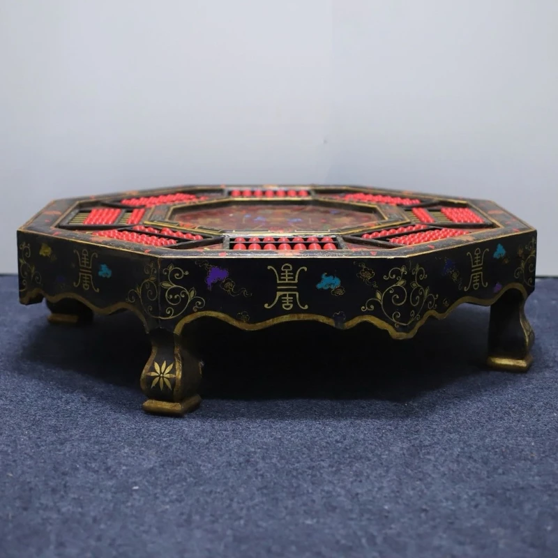 Old Tibetan wooden tire lacquer ware, auspicious beast eight treasures, octagonal abacus table abacus