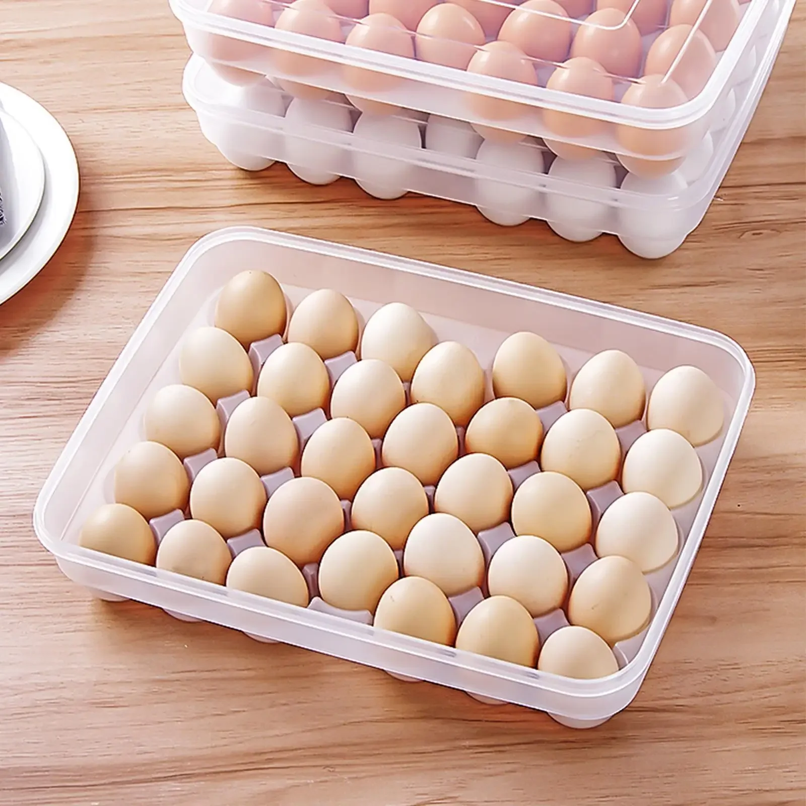 

Egg Container With Cover Kitchen Storag 34 Grid Egg Drawer Fridge Egg Tray Kitchen Countertop Anti-Fall Egg Storage Box